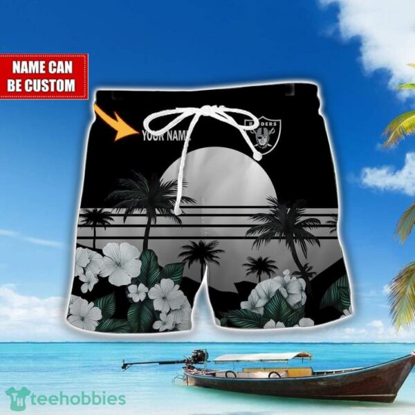 Las Vegas Raiders NFL Team Hawaiian Shirt And Shorts Floral Beach Pattern Custom Name Product Photo 2
