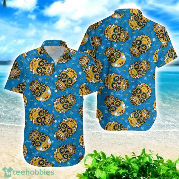 Los Angeles Chargers Skull Combo Hawaiian Shirt And Shorts Product Photo 2
