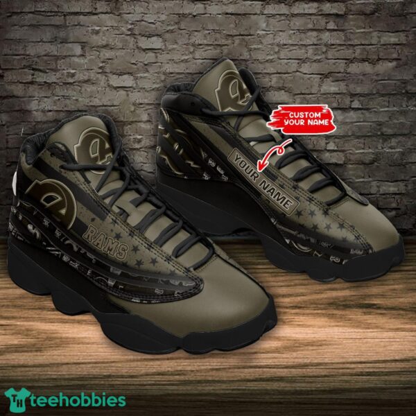 Los Angeles Rams Military Color Custom Name Air Jordan 13 Sneakers Shoes Product Photo 1