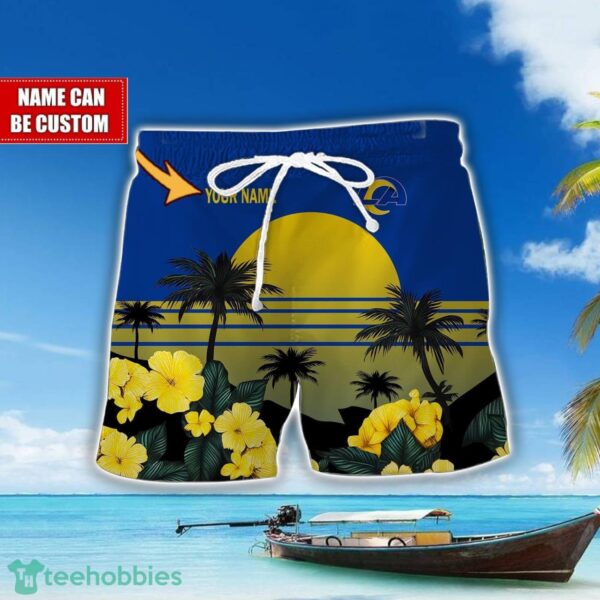 Los Angeles Rams NFL Team Hawaiian Shirt And Shorts Floral Beach Pattern Custom Name Product Photo 2