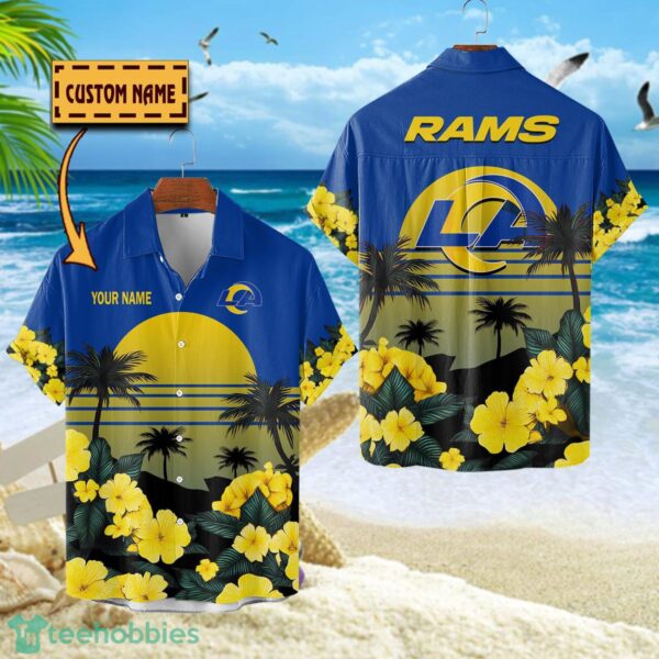 Los Angeles Rams NFL Team Hawaiian Shirt Floral Beach Pattern Custom Name Product Photo 1