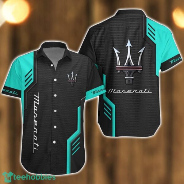 Maserati Logo Mix Light Blue and Black Color Hawaiian Shirt For Men And Women Product Photo 1