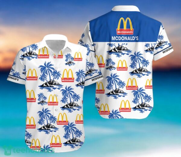 MCDONALD'S Blue Coconut Tree Pattern Beach Hawaiian Shirt And Shorts For Men And Women Product Photo 2