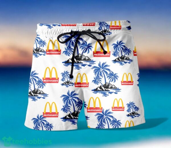 MCDONALD'S Blue Coconut Tree Pattern Beach Hawaiian Shirt And Shorts For Men And Women Product Photo 1