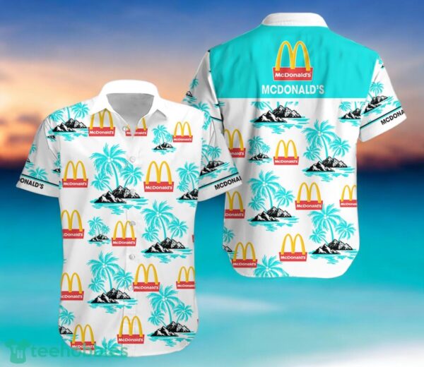 MCDONALD'S Coconut Tree Pattern Beach Hawaiian Shirt And Shorts Light Blue Hawaii Shirt Product Photo 2
