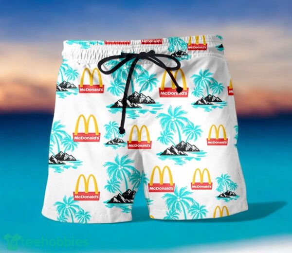 MCDONALD'S Coconut Tree Pattern Beach Hawaiian Shirt And Shorts Light Blue Hawaii Shirt Product Photo 1