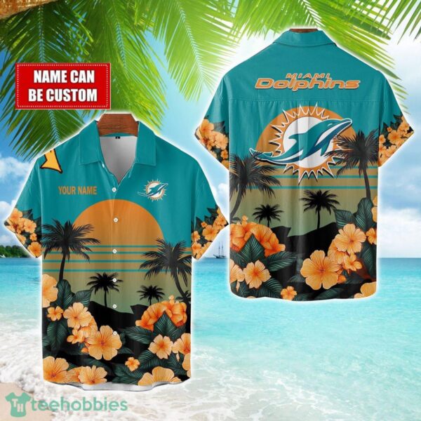 Miami Dolphins NFL Team Hawaiian Shirt And Shorts Floral Beach Pattern Custom Name Product Photo 1