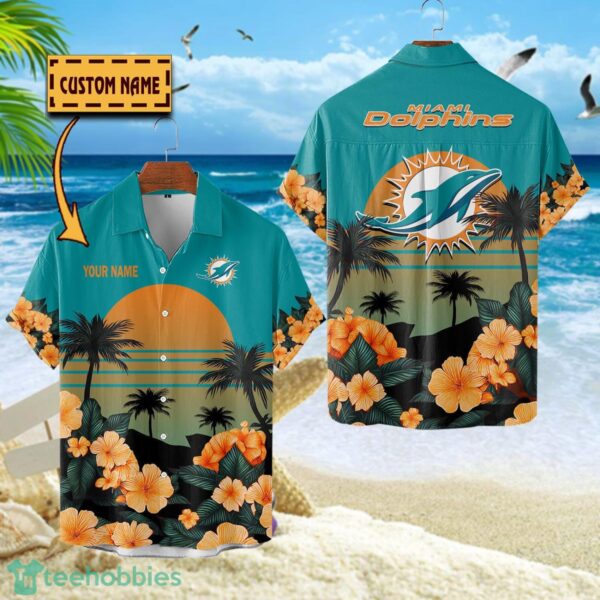 Miami Dolphins NFL Team Hawaiian Shirt Floral Beach Pattern Custom Name Product Photo 1