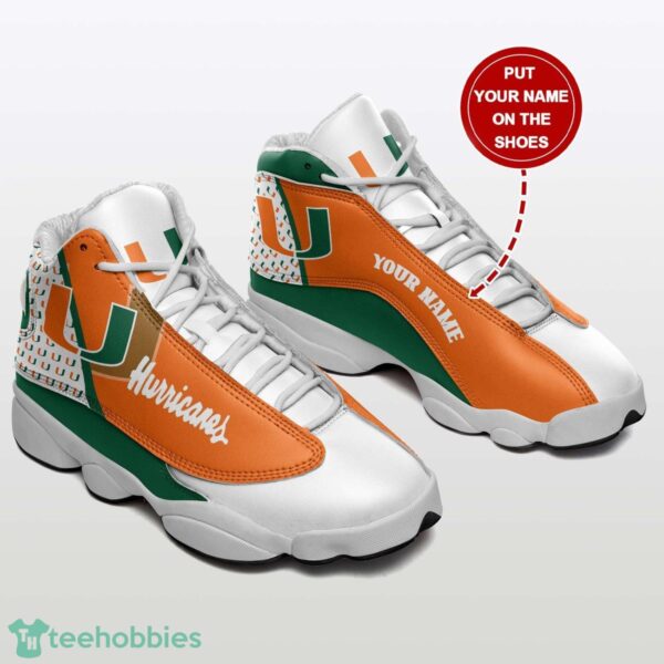 Miami Hurricanes Custom Name Sports Air Jordan 13 Sneakers Product Photo 1