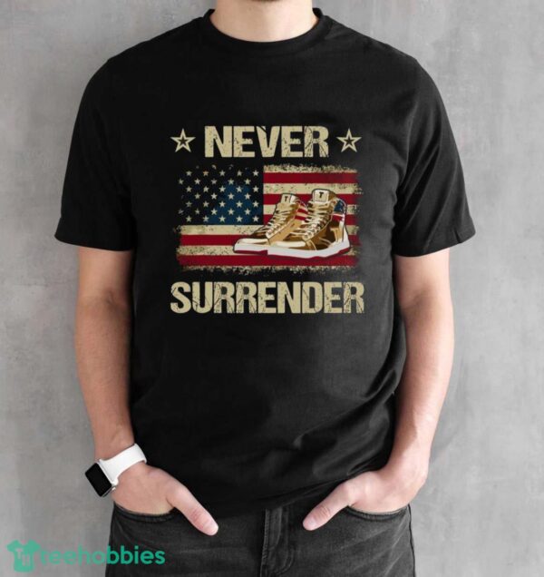 Never Surrender Gold Sneakers Pro Trump 2024 Shirt Product Photo 2