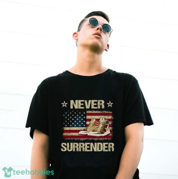 Never Surrender Gold Sneakers Pro Trump 2024 Shirt Product Photo 3