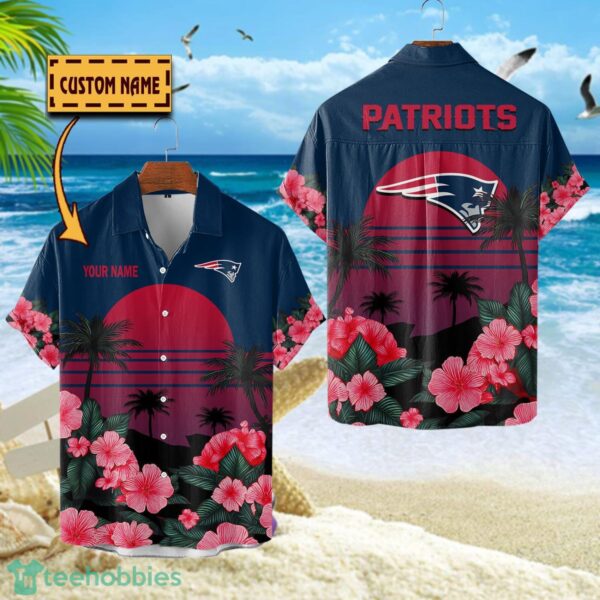 New England Patriots NFL Team Hawaiian Shirt Floral Beach Pattern Custom Name Product Photo 1