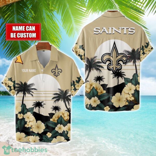 New Orleans Saints NFL Team Hawaiian Shirt And Shorts Floral Beach Pattern Custom Name Product Photo 1