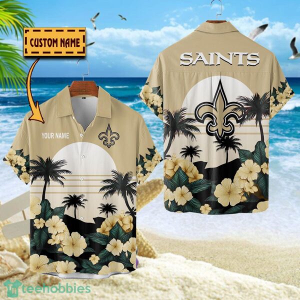 New Orleans Saints NFL Team Hawaiian Shirt Floral Beach Pattern Custom Name Product Photo 1