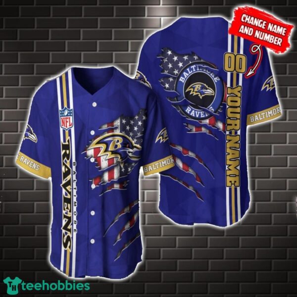 NFL Baltimore Ravens America Flag Baseball Jersey Personalized Name And Number Product Photo 1