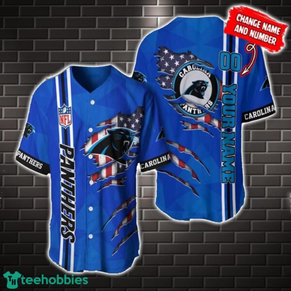 NFL Carolina Panthers America Flag Baseball Jersey Personalized Name And Number Product Photo 1