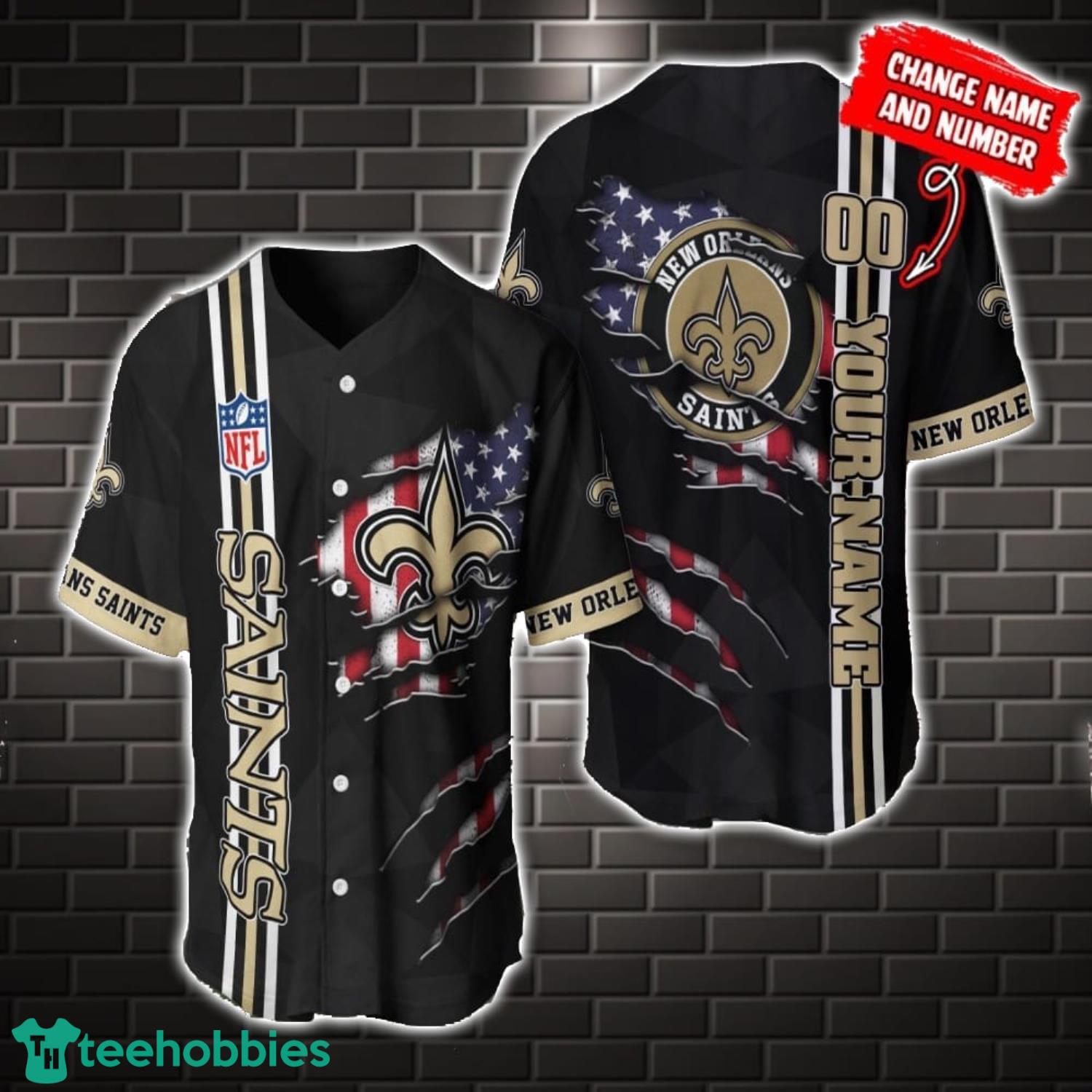NFL New Orleans Saints America Flag Baseball Jersey Personalized Name And Number image NFL New Orleans Saints America Flag Baseball Jersey Personalized Name And Number Product Photo 1