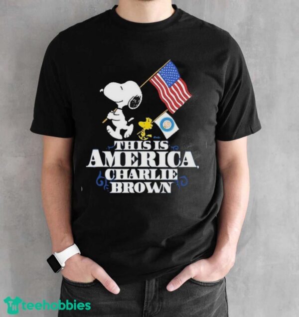 Nice Snoopy America Happy 4th Of July This Is America, Charlie Brown Flag Shirt - Black Unisex T-Shirt