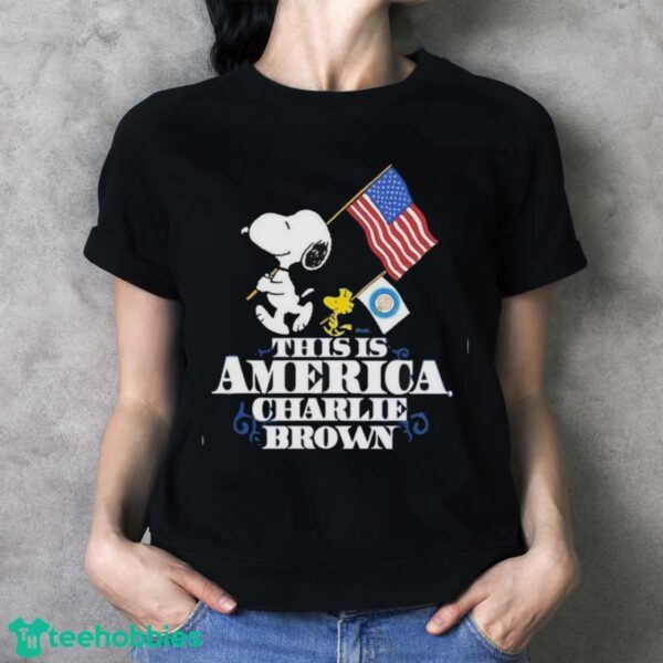 Nice Snoopy America Happy 4th Of July This Is America, Charlie Brown Flag Shirt - Ladies T-Shirt