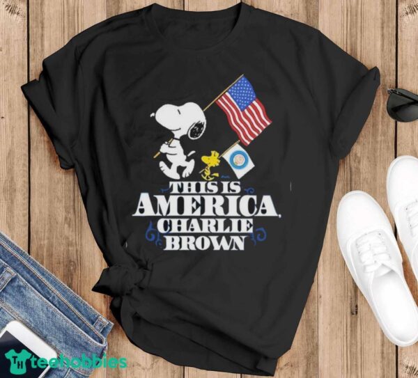 Nice Snoopy America Happy 4th Of July This Is America, Charlie Brown Flag Shirt - Black T-Shirt
