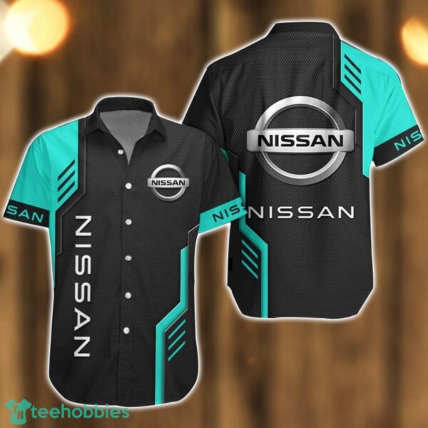 Nissan Logo Mix Light Blue and Black Color Hawaiian Shirt For Men And Women Product Photo 1