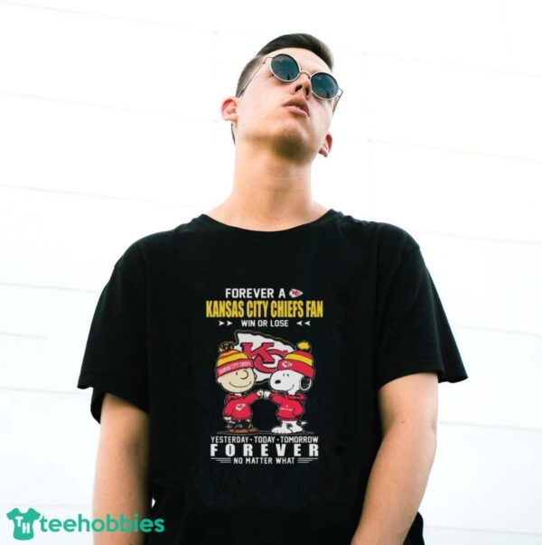 Official Charlie Brown and Snoopy Forever A Kansas City Chiefs fan Win Or Lose Yesterday Today Tomorrow Forever No Matter What shirt - G500 Gildan T-Shirt