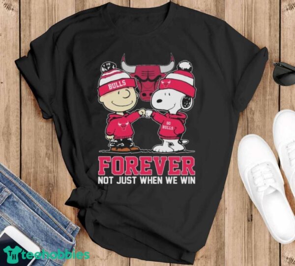 Official Peanuts Snoopy And Charlie Brown Friends Chicago Bulls Forever Not Just When We Win Shirt - Black T-Shirt
