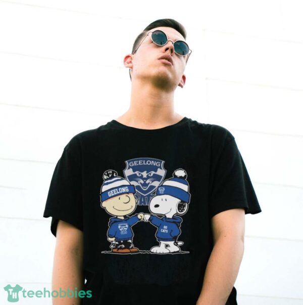 Official Peanuts Snoopy And Charlie Brown Geelong Cats Shirt - G500 Gildan T-Shirt