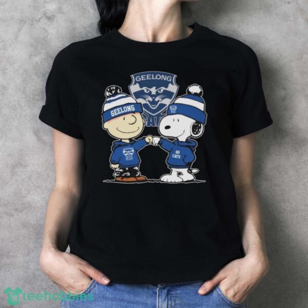 Official Peanuts Snoopy And Charlie Brown Geelong Cats Shirt - Ladies T-Shirt