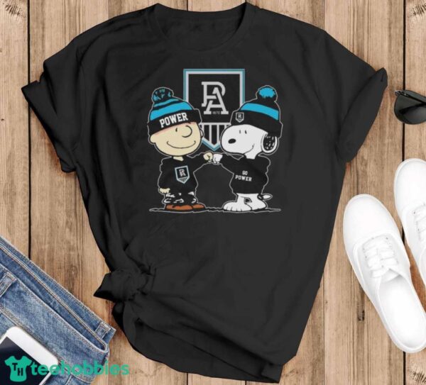Official Peanuts Snoopy And Charlie Brown Road Port Adelaide Power Shirt - Black T-Shirt