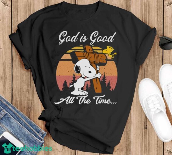 Official Snoopy And Woodstock God is good all the time vintage retro shirt - Black T-Shirt