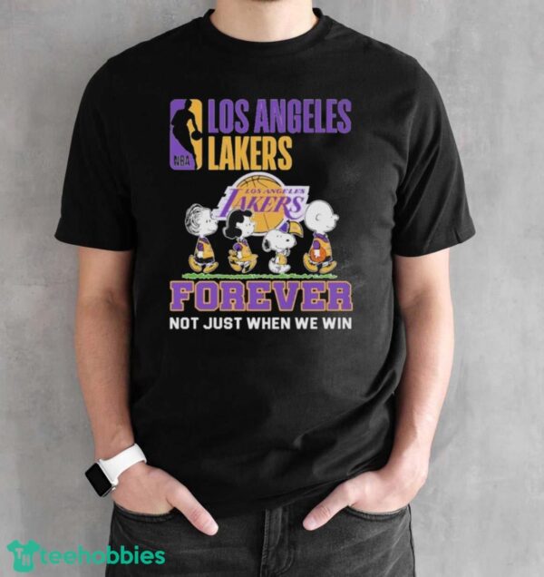 Official The Peanut Characters Abbey Road Los Angeles Lakers Forever Not Just When We Win Shirt - Black Unisex T-Shirt