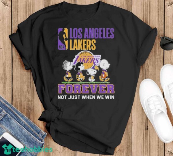Official The Peanut Characters Abbey Road Los Angeles Lakers Forever Not Just When We Win Shirt - Black T-Shirt