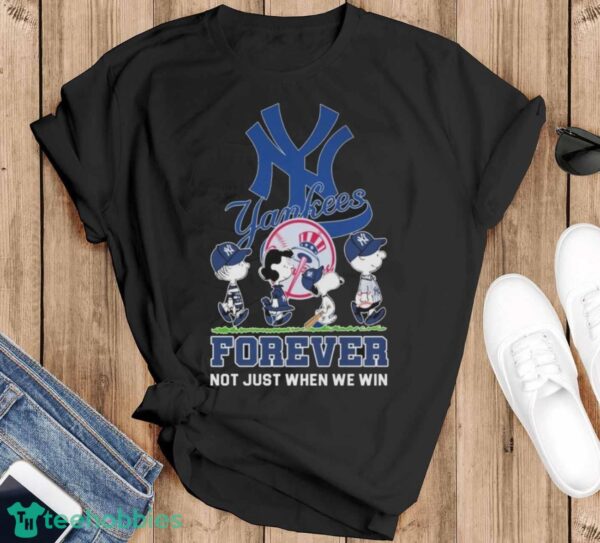 Official The Peanut Characters Abbey Road New York Yankees Forever Not Just When We Win Shirt - Black T-Shirt
