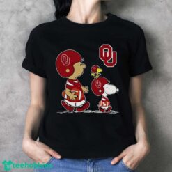 Official The Peanuts Charlie Brown Snoopy Woodstock Oklahoma Sooners Football Shirt - Ladies T-Shirt