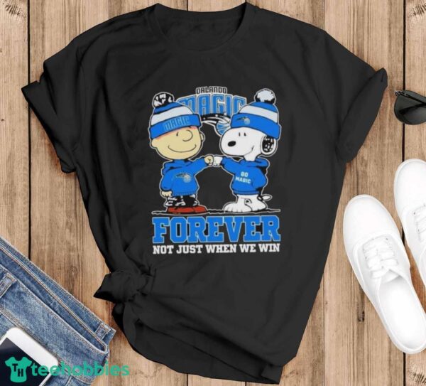 Original Orlando Magic NBA Snoopy And Charlie Brown Forever Not Just When We Win 2024 Shirt - Black T-Shirt