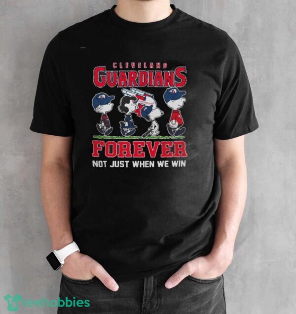 Original Peanuts Characters X Cleveland Guardians Forever Not Just When We Win Logo 2024 T-Shirt - Black Unisex T-Shirt