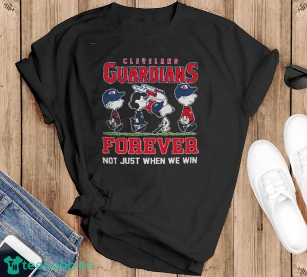 Original Peanuts Characters X Cleveland Guardians Forever Not Just When We Win Logo 2024 T-Shirt - Black T-Shirt