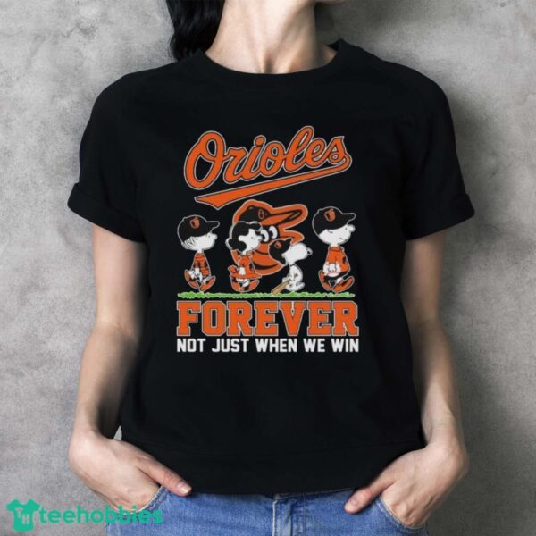 Peanuts Characters Abbey Road Baltimore Orioles Forever Not Just When We Win Shirt - Ladies T-Shirt