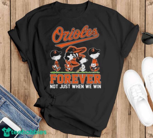 Peanuts Characters Abbey Road Baltimore Orioles Forever Not Just When We Win Shirt - Black T-Shirt
