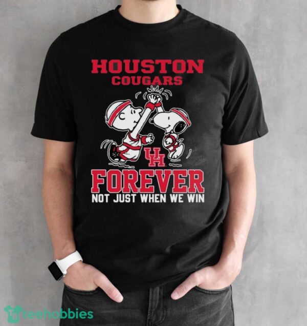 Peanuts Snoopy And Charlie Brown Houston Cougars High Five Forever Not Just When We Win Shirt - Black Unisex T-Shirt