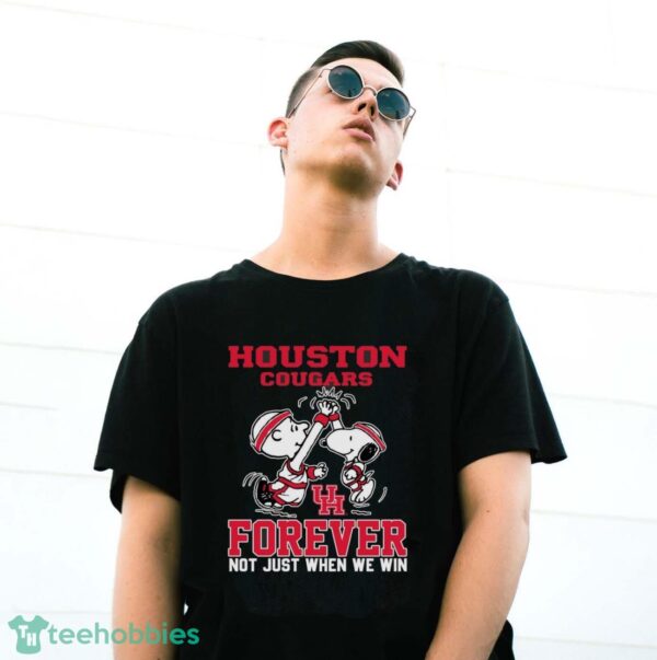Peanuts Snoopy And Charlie Brown Houston Cougars High Five Forever Not Just When We Win Shirt - G500 Gildan T-Shirt