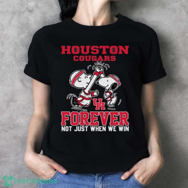 Peanuts Snoopy And Charlie Brown Houston Cougars High Five Forever Not Just When We Win Shirt - Ladies T-Shirt