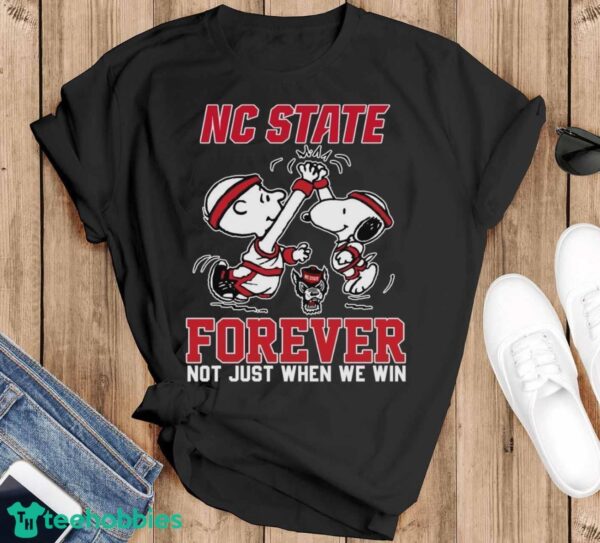 Peanuts Snoopy And Charlie Brown NC State High Five Forever Not Just When We Win Shirt - Black T-Shirt