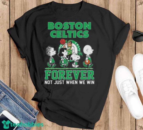 Peanuts Snoopy And Friends Boston Celtics 2024 NBA Finals Champions Forever Not Just When We Win Shirt - Black T-Shirt