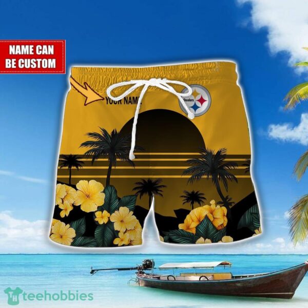 Pittsburgh Steelers NFL Team Hawaiian Shirt And Shorts Floral Beach Pattern Custom Name Product Photo 2