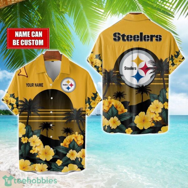 Pittsburgh Steelers NFL Team Hawaiian Shirt And Shorts Floral Beach Pattern Custom Name Product Photo 1
