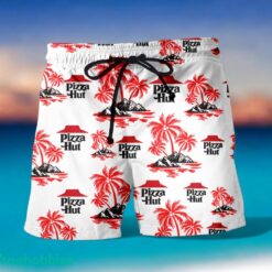 PIZZA HUT Red Coconut Tree Pattern Beach Hawaiian Shirt And Shorts For Men And Women Product Photo 2