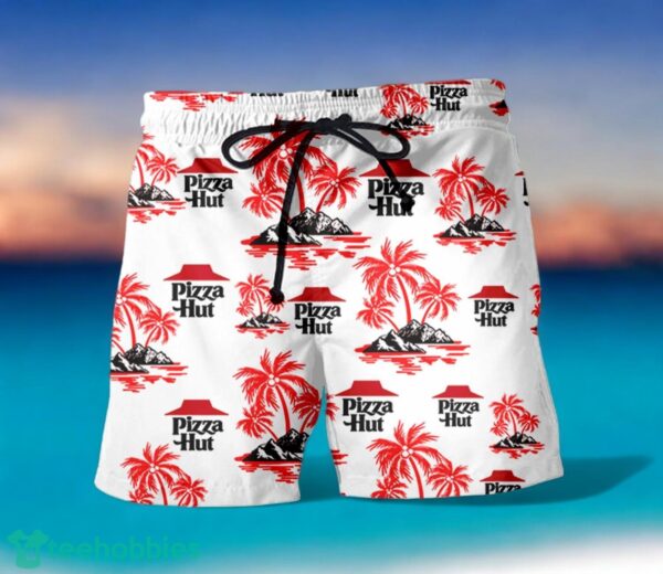 PIZZA HUT Red Coconut Tree Pattern Beach Hawaiian Shirt And Shorts For Men And Women Product Photo 2