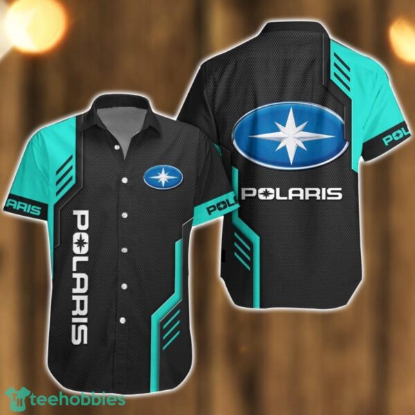 Polaris Logo Mix Light Blue and Black Color Hawaiian Shirt For Men And Women Product Photo 1